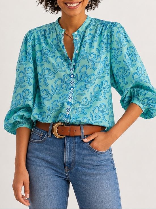 Sundance Tops - Sundance Faron Floral 100% Cotton Button Down Embroidered Balloon Sleeve Tunic